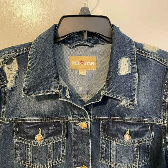 RED STAR distressed jean jacket medium blue size M  NWT - Picture 5 of 6
